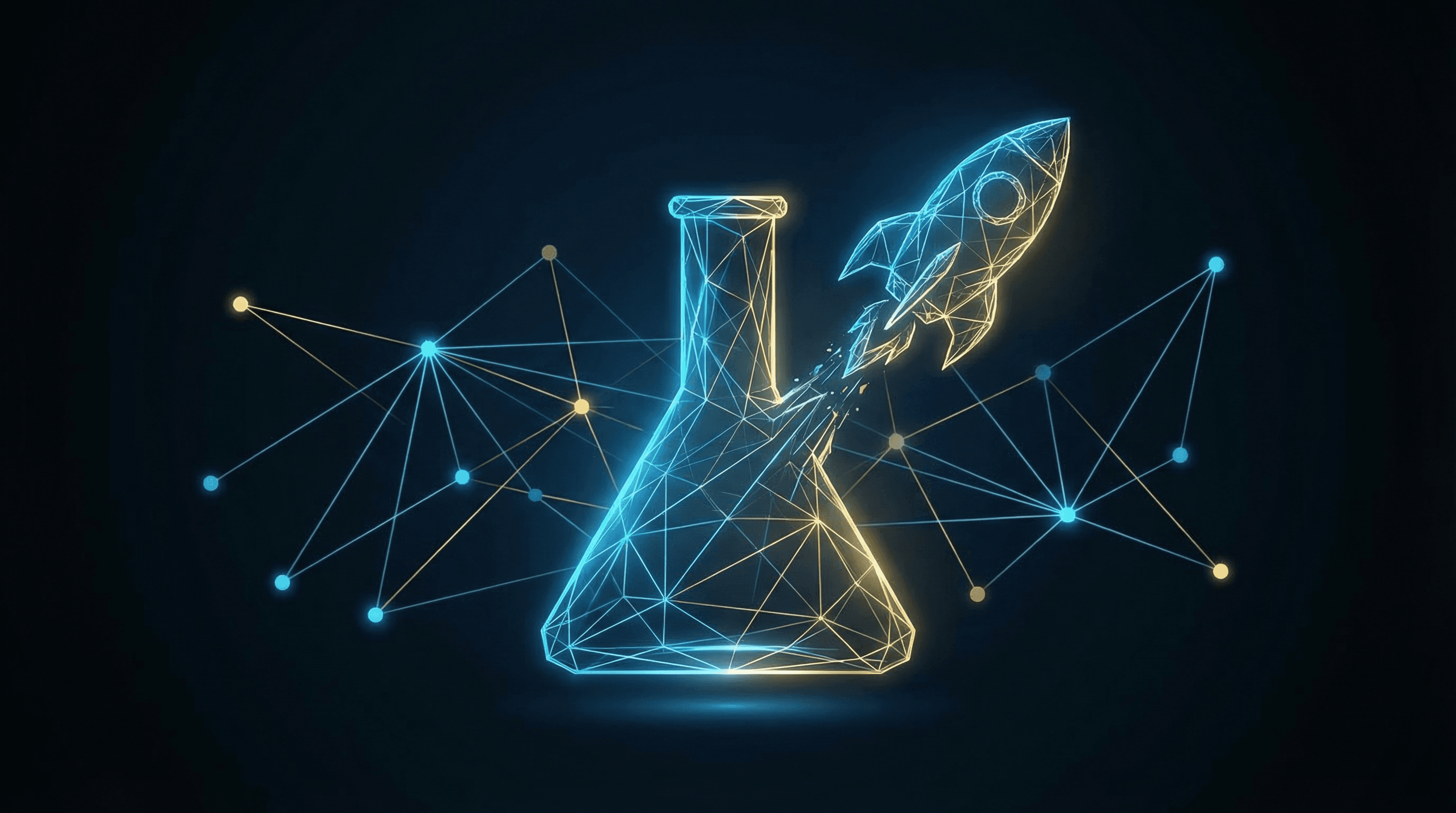 Abstrakte Illustration eines Labors das sich in ein Startup-Ökosystem verwandelt
