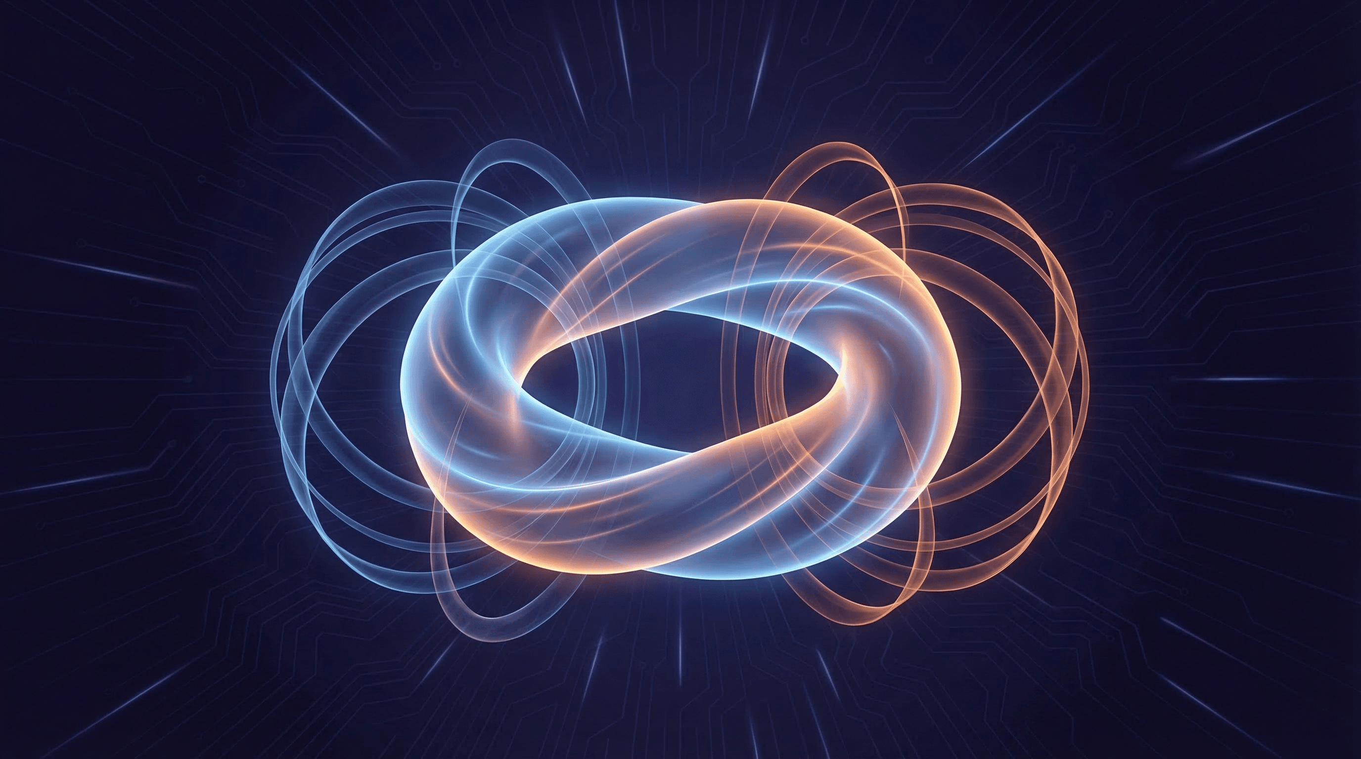 Abstrakte Illustration eines Stellarator-Fusionsreaktors mit Plasmaringen